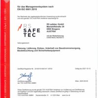 RS safetec GmbH ISO-Zertifikat 9001